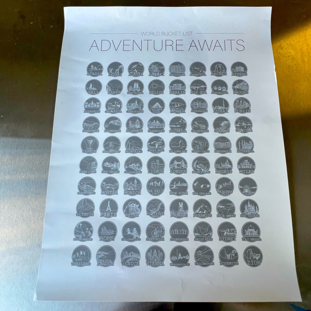 World bucket list adventure awaits scratch off poster and hanging frame